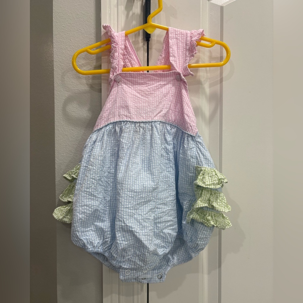 Zuccini Kids pink green & blue gingham bubble 18 months GUC